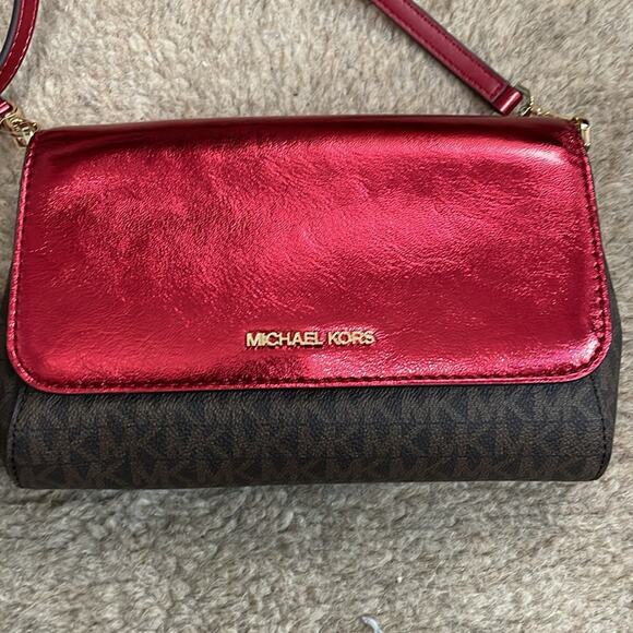 Michael Kors Crossbody Bag and Wallet in Brown Red Metallic New - Picture 3 of 8